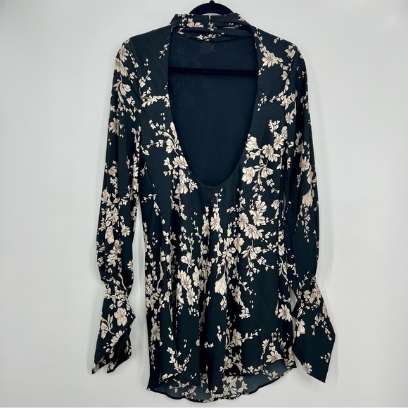 Free People Women Flounce Sleeve High Neck Mini Dress Black Floral Bareback S - Picture 10 of 10